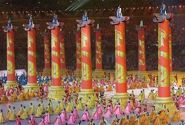 The opening ceremonies included elaborate set pieces telling the story of China's history.